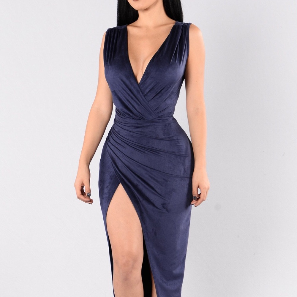 Navy Faux Seude dress - Picture 1 of 3